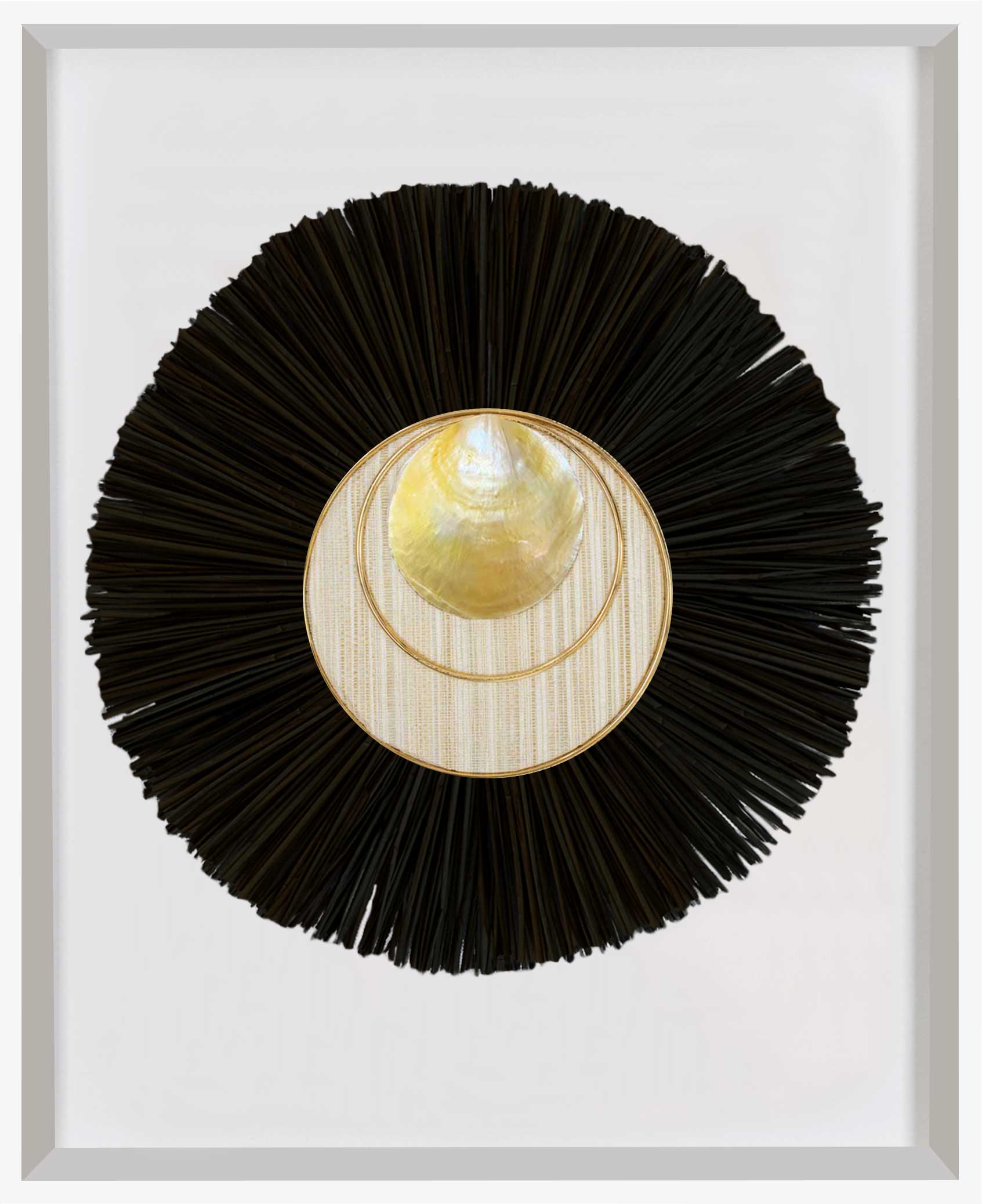Bandhini Homewear Design Artwork White Frame / 67 x 85 cm African Shell Disc Gold & Grass Mat Black Artwork 67 x 85 cm
