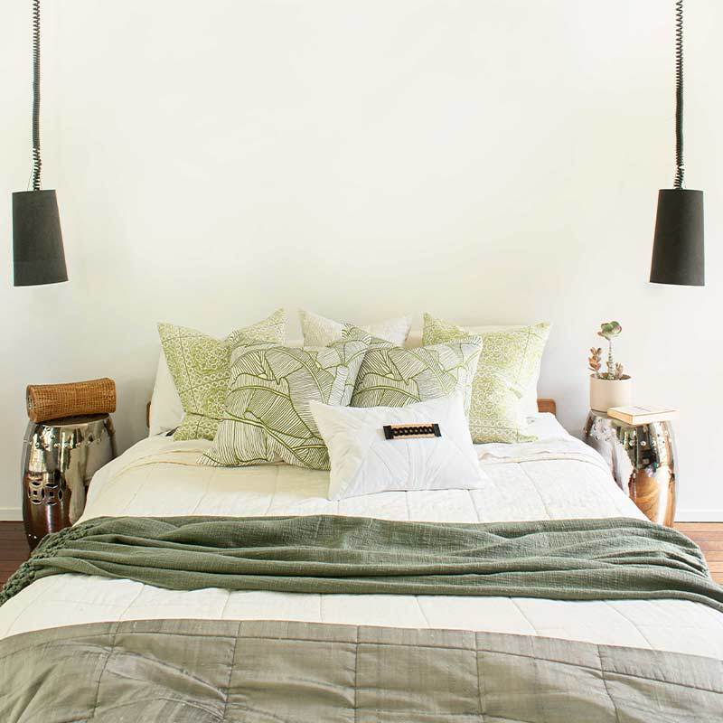 Bandhini Homewear Design Lounge Cushion Emerald / 22 x 22 Rake Palm Emerald and White Lounge Cushion