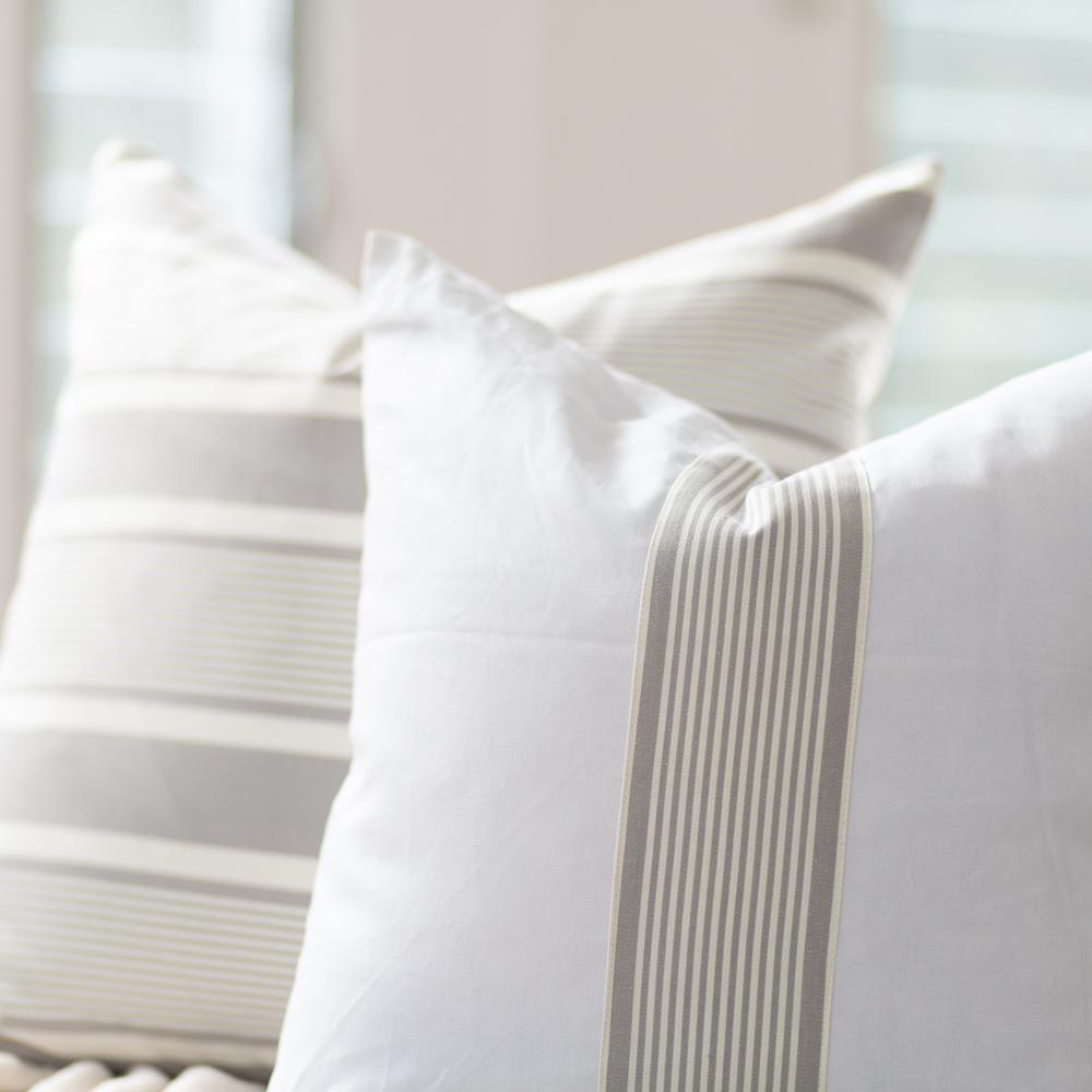 Bandhini Homewear Design Medium Cushion White / 18 x 18 Inchees Ticking Stripe Sash Dorset Grey Medium Cushion 50 x 50cm