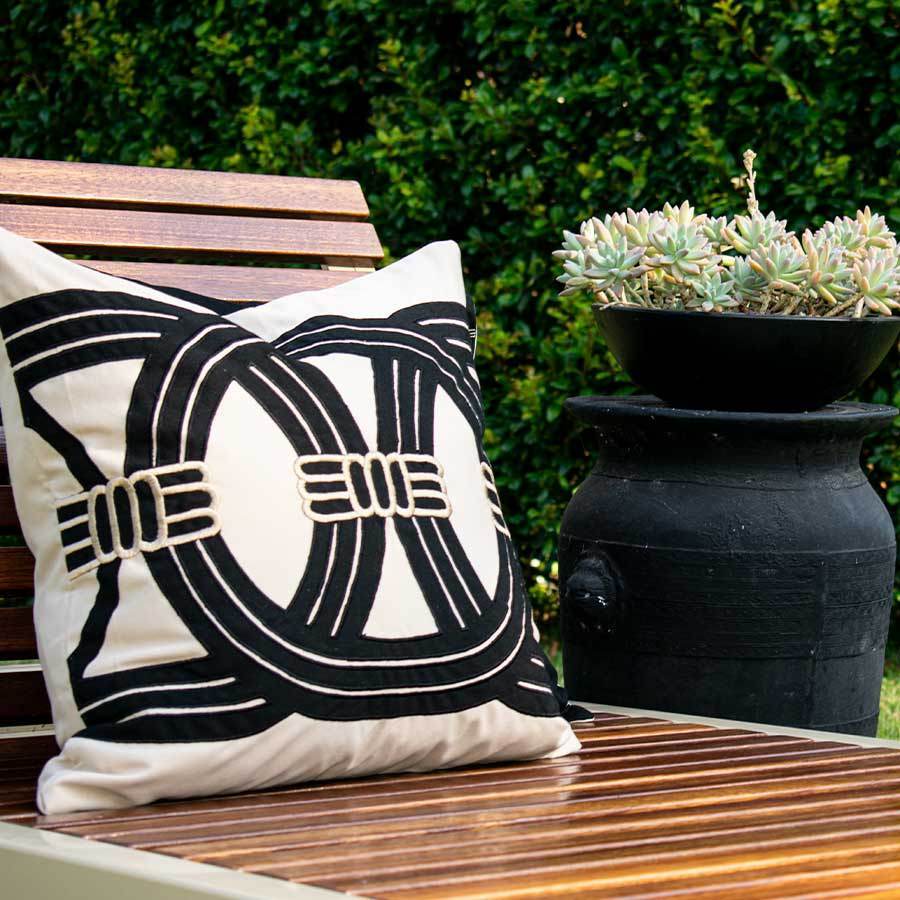 Bandhini Homewear Design Outdoor Black / 22 x 22 Outdoor Barrel Black Lounge Cushion 55 x 55cm